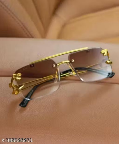 Luxury Rimless Polarized Sunglasses for Men & Women – UV400 Protection, Gold Metal Frame